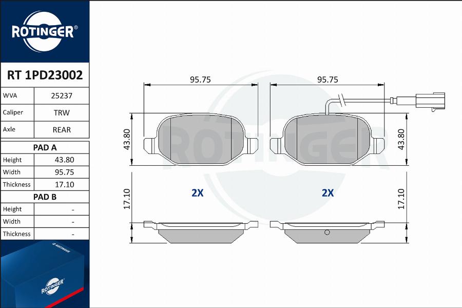 Rotinger RT 1PD23002 - Kit pastiglie freno, Freno a disco autozon.pro