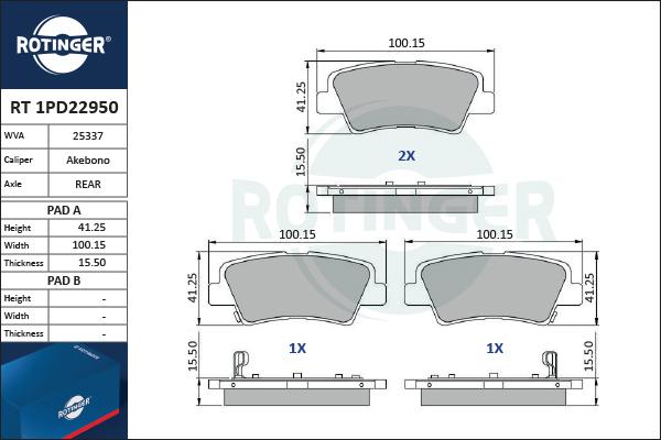 Rotinger RT 1PD22950 - Kit pastiglie freno, Freno a disco autozon.pro