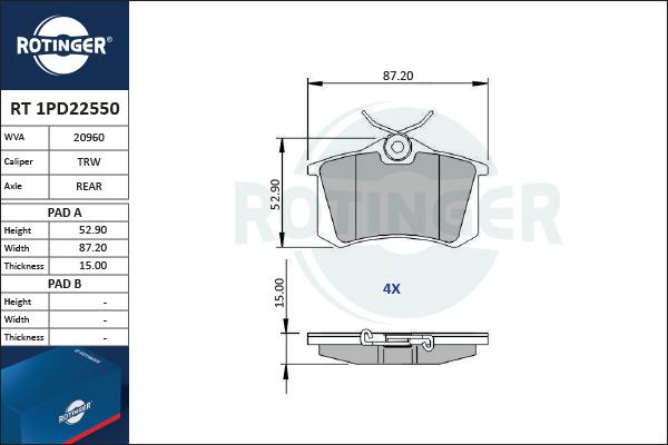 Rotinger RT 1PD22550 - Kit pastiglie freno, Freno a disco autozon.pro