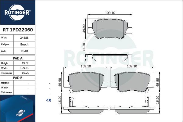 Rotinger RT 1PD22060 - Kit pastiglie freno, Freno a disco autozon.pro