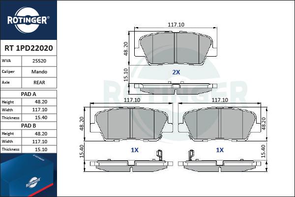 Rotinger RT 1PD22020 - Kit pastiglie freno, Freno a disco autozon.pro