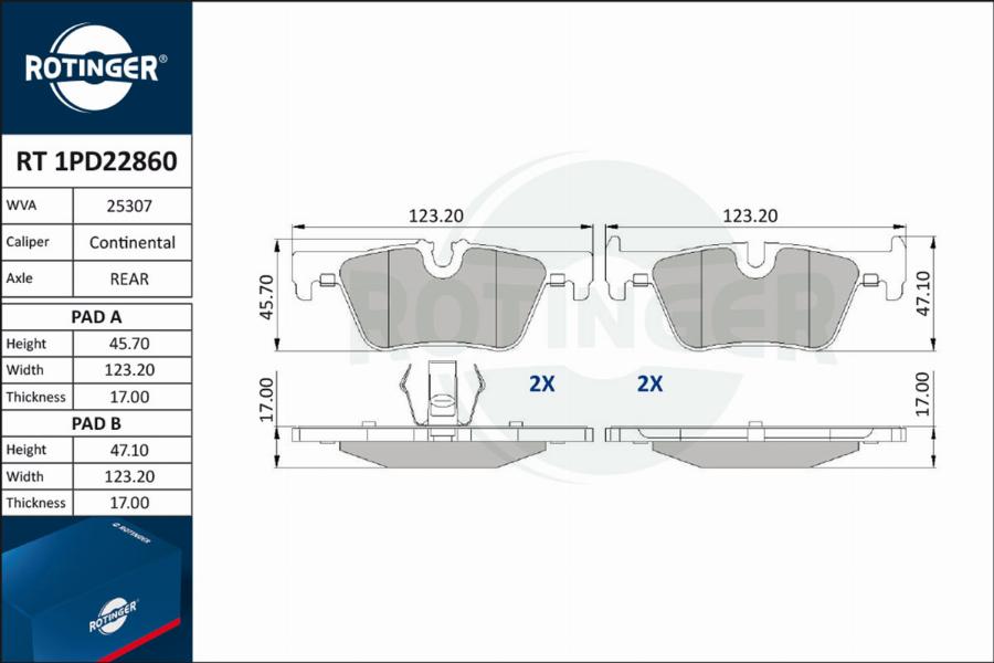 Rotinger RT 1PD22860 - Kit pastiglie freno, Freno a disco autozon.pro