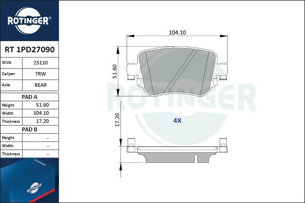 Rotinger RT 1PD27090 - Kit pastiglie freno, Freno a disco autozon.pro