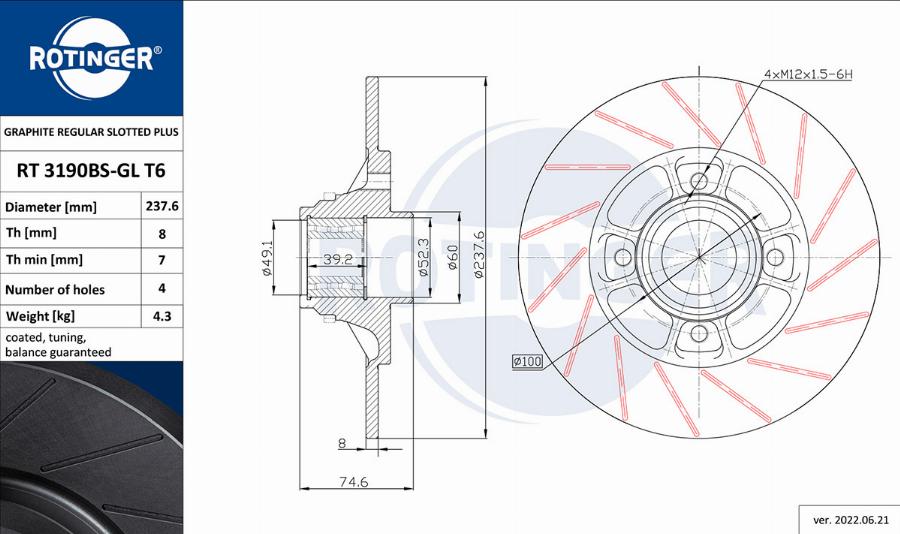 Rotinger RT 3190BS-GL T6 - Discofreno autozon.pro