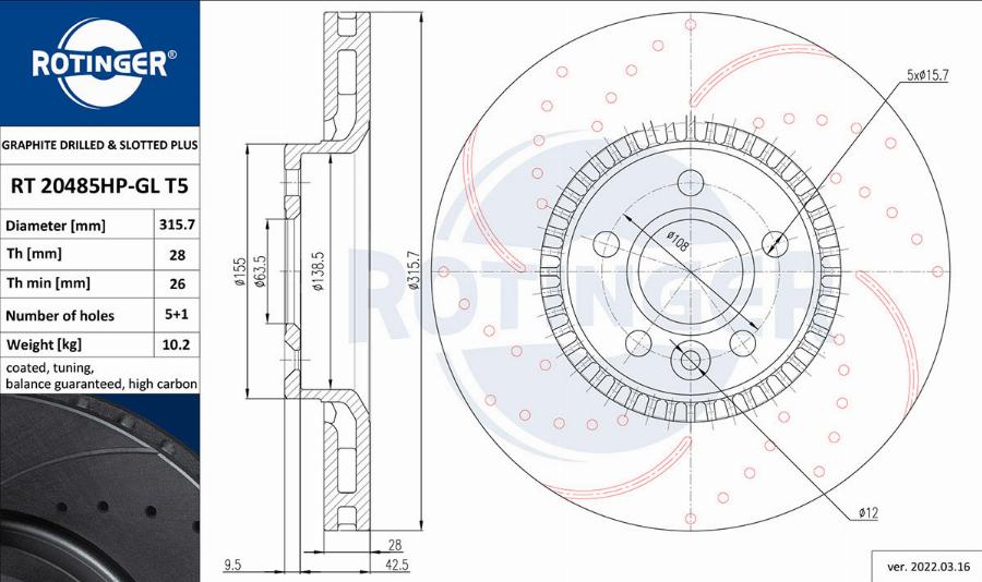 Rotinger RT 20485HP-GL T5 - Discofreno autozon.pro