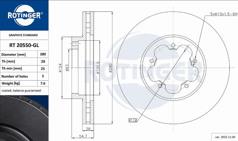 Rotinger RT 20550-GL - Discofreno autozon.pro