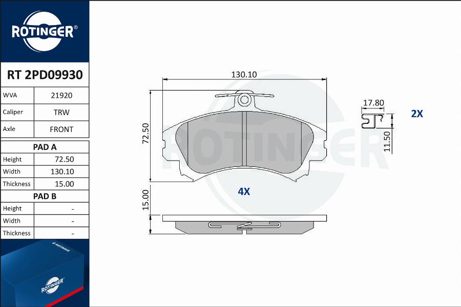 Rotinger RT 2PD09930 - Kit pastiglie freno, Freno a disco autozon.pro