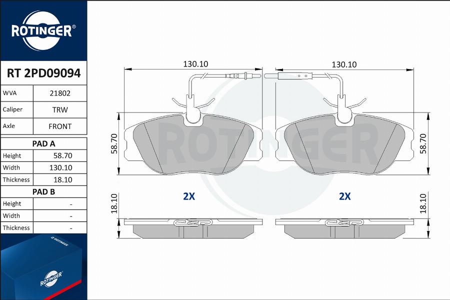 Rotinger RT 2PD09094 - Kit pastiglie freno, Freno a disco autozon.pro