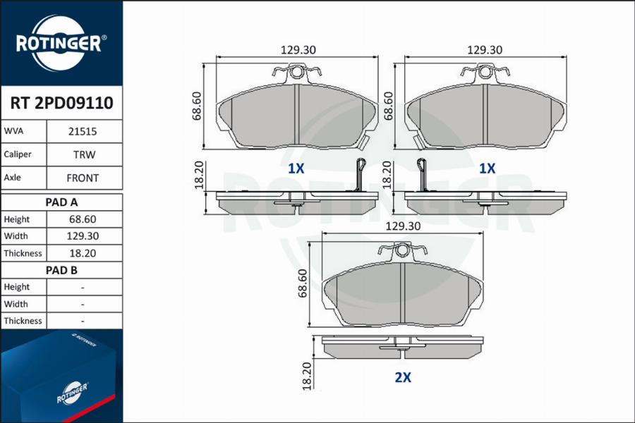 Rotinger RT 2PD09110 - Kit pastiglie freno, Freno a disco autozon.pro