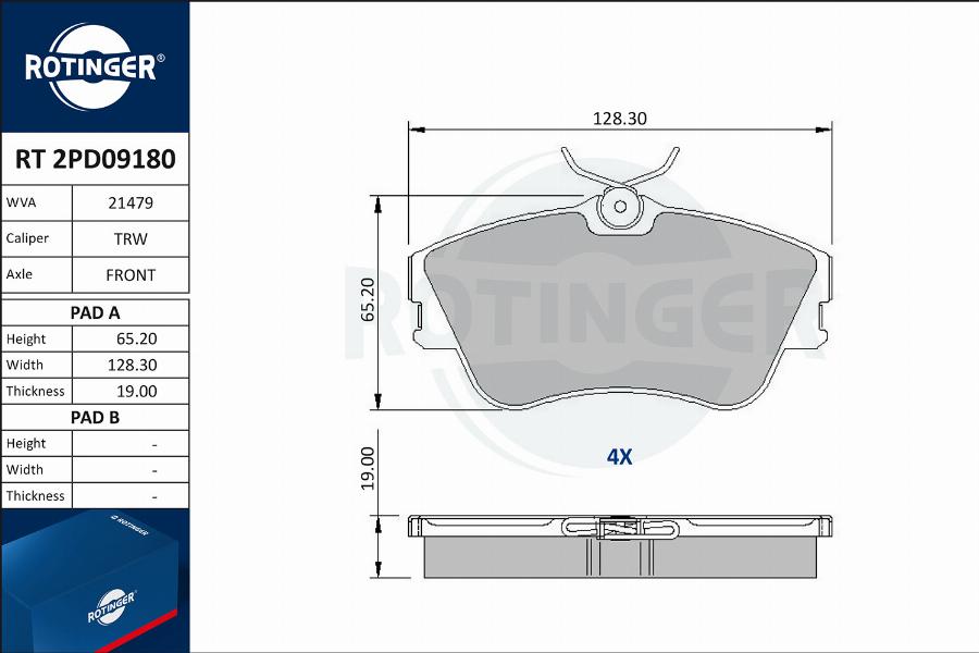 Rotinger RT 2PD09180 - Kit pastiglie freno, Freno a disco autozon.pro