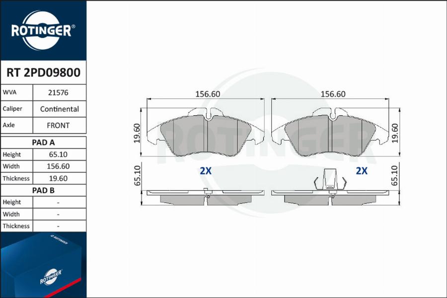 Rotinger RT 2PD09800 - Kit pastiglie freno, Freno a disco autozon.pro