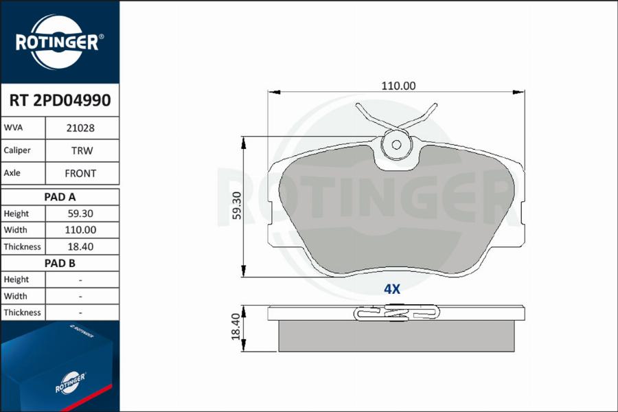 Rotinger RT 2PD04990 - Kit pastiglie freno, Freno a disco autozon.pro