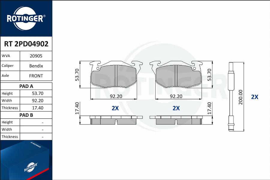 Rotinger RT 2PD04902 - Kit pastiglie freno, Freno a disco autozon.pro