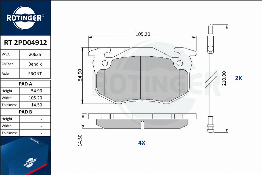 Rotinger RT 2PD04912 - Kit pastiglie freno, Freno a disco autozon.pro