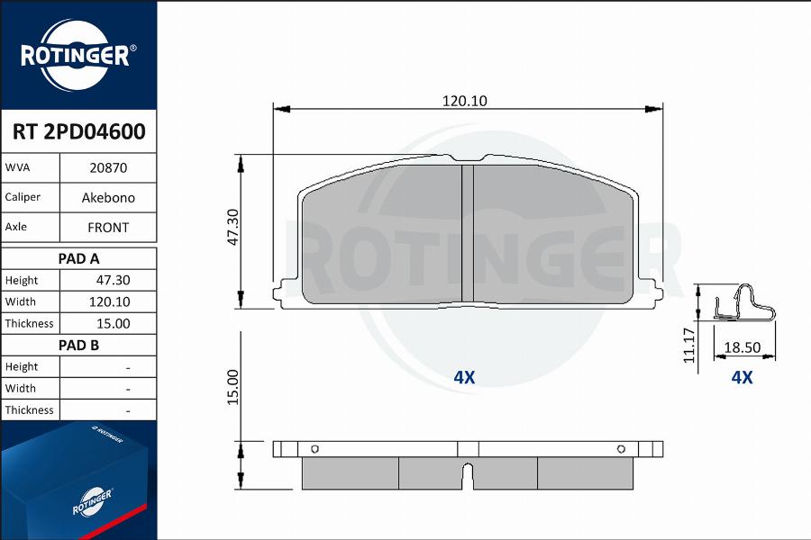 Rotinger RT 2PD04600 - Kit pastiglie freno, Freno a disco autozon.pro