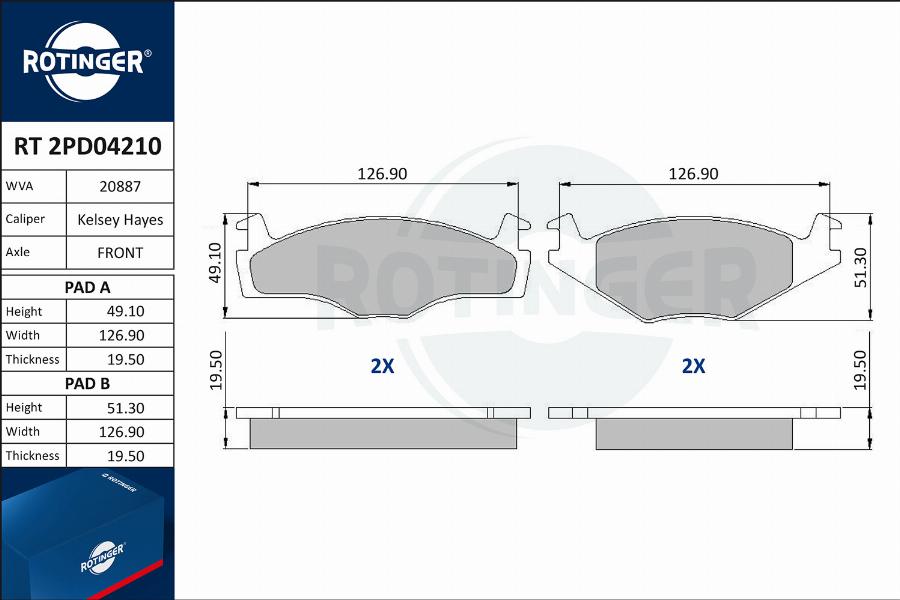 Rotinger RT 2PD04210 - Kit pastiglie freno, Freno a disco autozon.pro