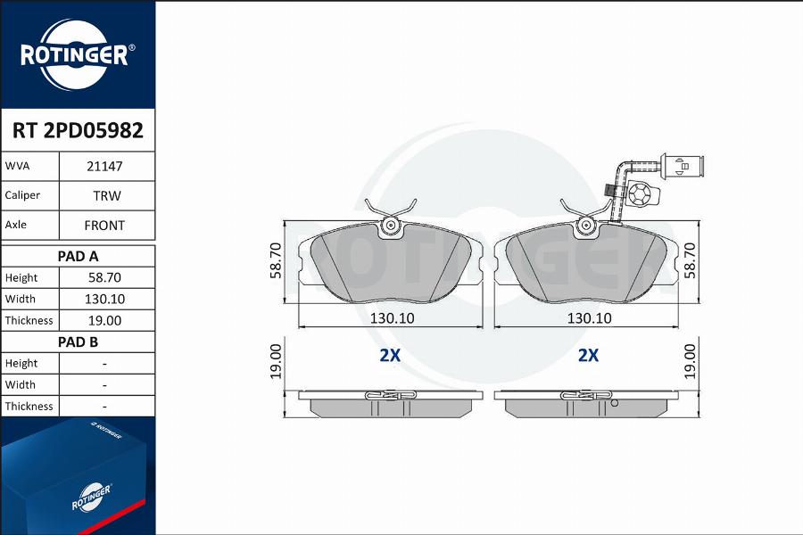 Rotinger RT 2PD05982 - Kit pastiglie freno, Freno a disco autozon.pro