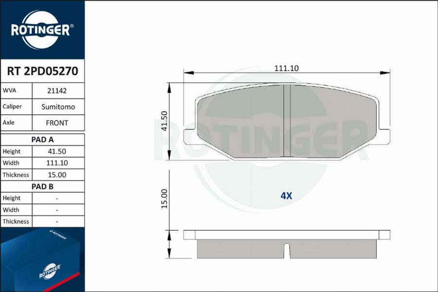 Rotinger RT 2PD05270 - Kit pastiglie freno, Freno a disco autozon.pro