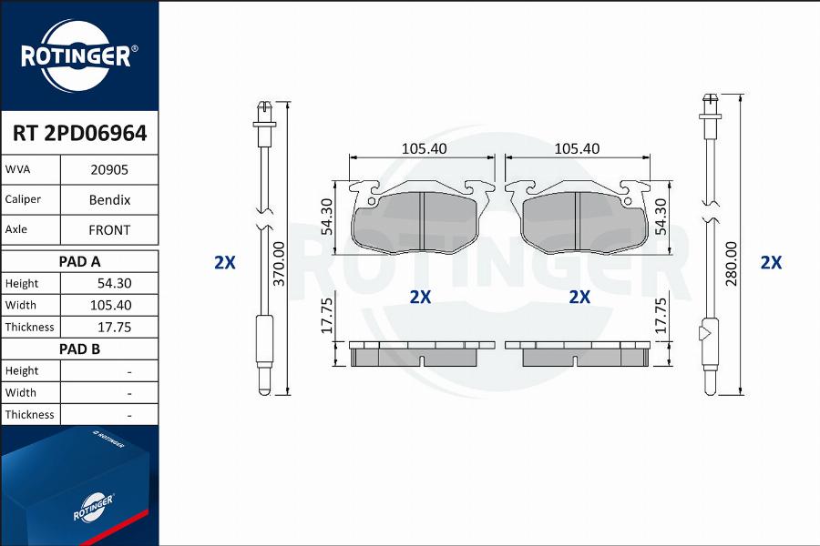 Rotinger RT 2PD06964 - Kit pastiglie freno, Freno a disco autozon.pro