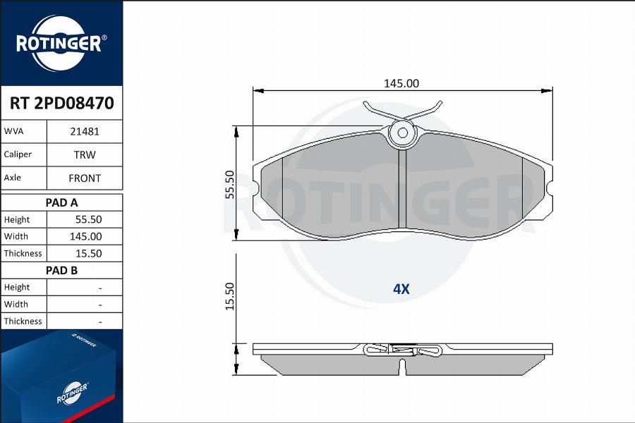 Rotinger RT 2PD08470 - Kit pastiglie freno, Freno a disco autozon.pro