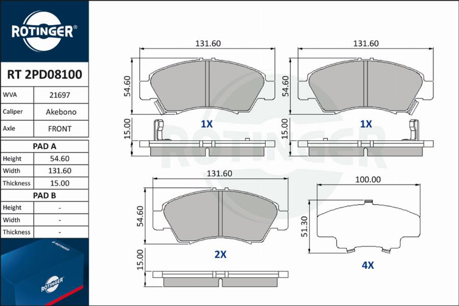 Rotinger RT 2PD08100 - Kit pastiglie freno, Freno a disco autozon.pro