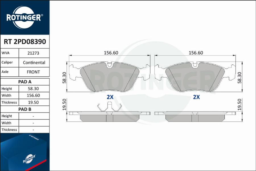 Rotinger RT 2PD08390 - Kit pastiglie freno, Freno a disco autozon.pro