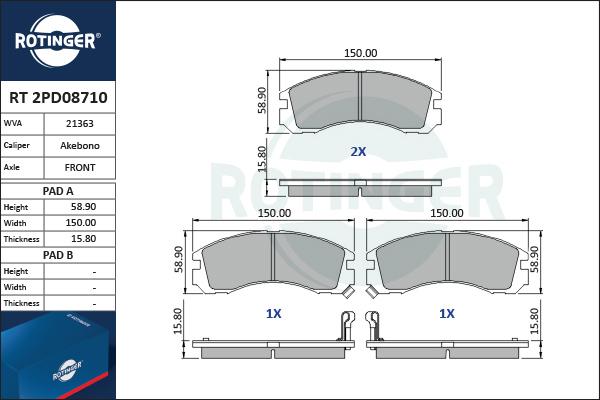 Rotinger RT 2PD08710 - Kit pastiglie freno, Freno a disco autozon.pro