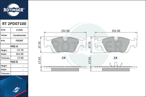 Rotinger RT 2PD07100 - Kit pastiglie freno, Freno a disco autozon.pro