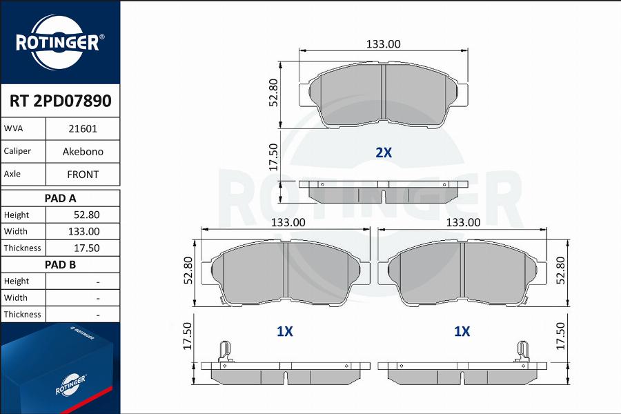 Rotinger RT 2PD07890 - Kit pastiglie freno, Freno a disco autozon.pro