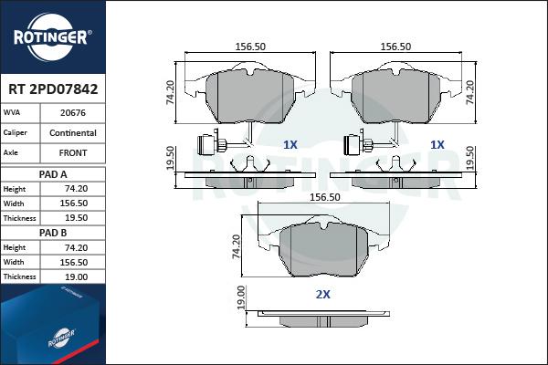 Rotinger RT 2PD07842 - Kit pastiglie freno, Freno a disco autozon.pro