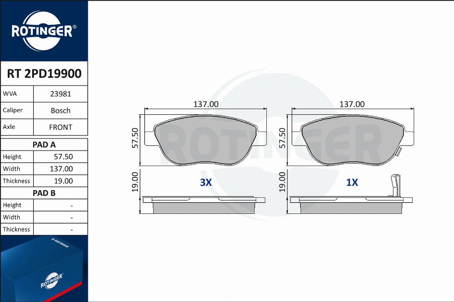 Rotinger RT 2PD19900 - Kit pastiglie freno, Freno a disco autozon.pro