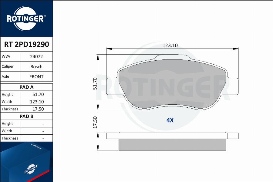 Rotinger RT 2PD19290 - Kit pastiglie freno, Freno a disco autozon.pro