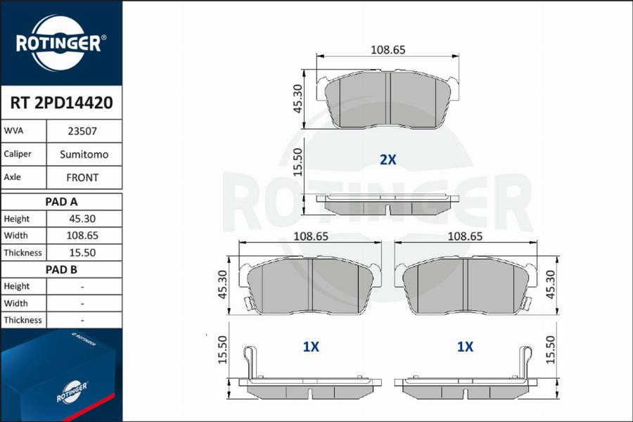 Rotinger RT 2PD14420 - Kit pastiglie freno, Freno a disco autozon.pro