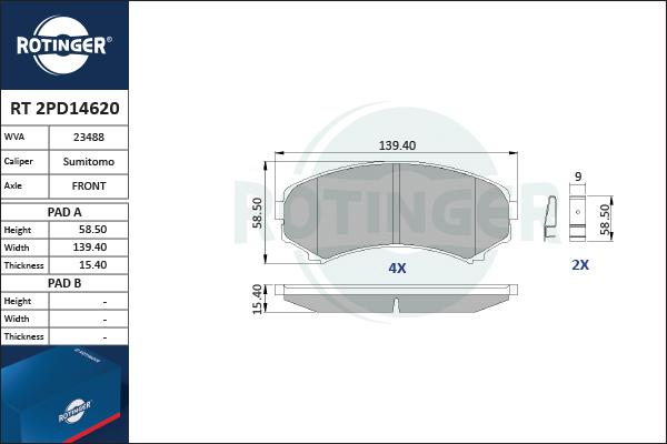 Rotinger RT 2PD14620 - Kit pastiglie freno, Freno a disco autozon.pro