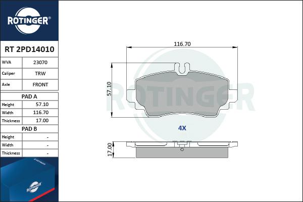 Rotinger RT 2PD14010 - Kit pastiglie freno, Freno a disco autozon.pro