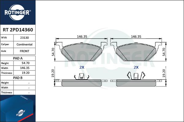 Rotinger RT 2PD14360 - Kit pastiglie freno, Freno a disco autozon.pro