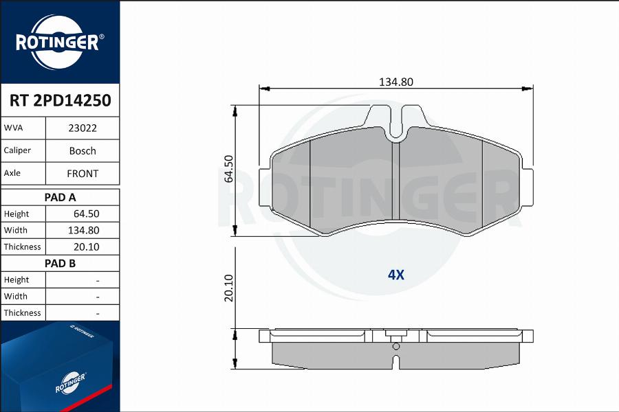 Rotinger RT 2PD14250 - Kit pastiglie freno, Freno a disco autozon.pro