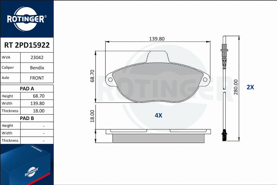 Rotinger RT 2PD15922 - Kit pastiglie freno, Freno a disco autozon.pro