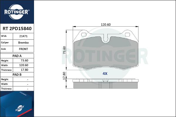 Rotinger RT 2PD15840 - Kit pastiglie freno, Freno a disco autozon.pro