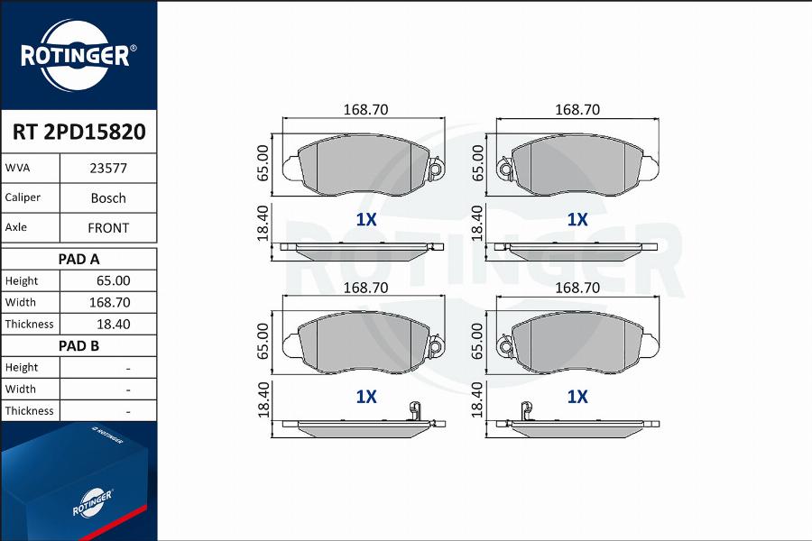 Rotinger RT 2PD15820 - Kit pastiglie freno, Freno a disco autozon.pro