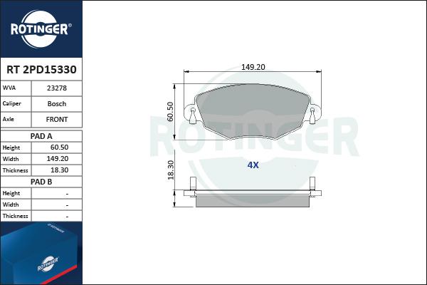 Rotinger RT 2PD15330 - Kit pastiglie freno, Freno a disco autozon.pro