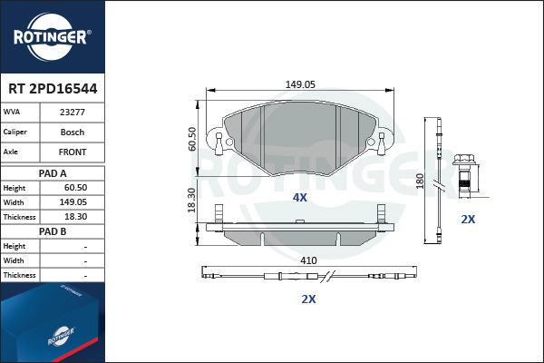 Rotinger RT 2PD16544 - Kit pastiglie freno, Freno a disco autozon.pro