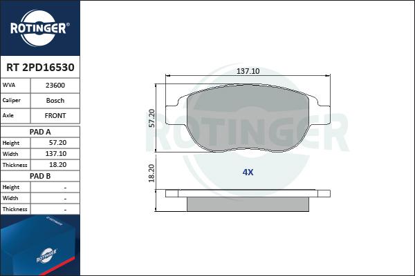 Rotinger RT 2PD16530 - Kit pastiglie freno, Freno a disco autozon.pro