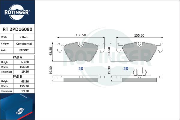 Rotinger RT 2PD16080 - Kit pastiglie freno, Freno a disco autozon.pro