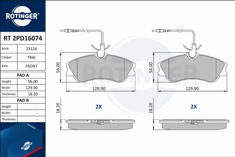 Rotinger RT 2PD16074 - Kit pastiglie freno, Freno a disco autozon.pro