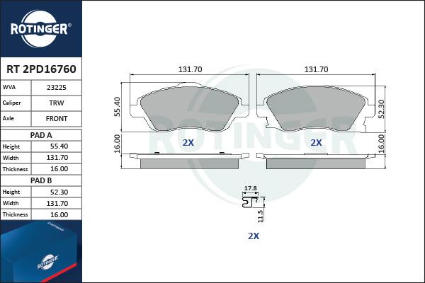 Rotinger RT 2PD16760 - Kit pastiglie freno, Freno a disco autozon.pro