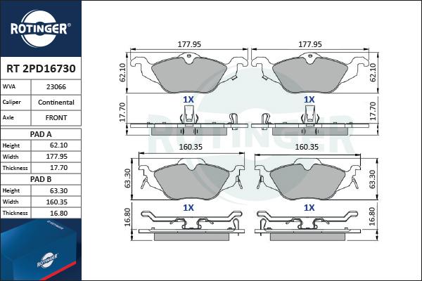 Rotinger RT 2PD16730 - Kit pastiglie freno, Freno a disco autozon.pro