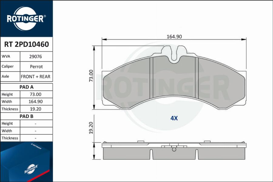 Rotinger RT 2PD10460 - Kit pastiglie freno, Freno a disco autozon.pro