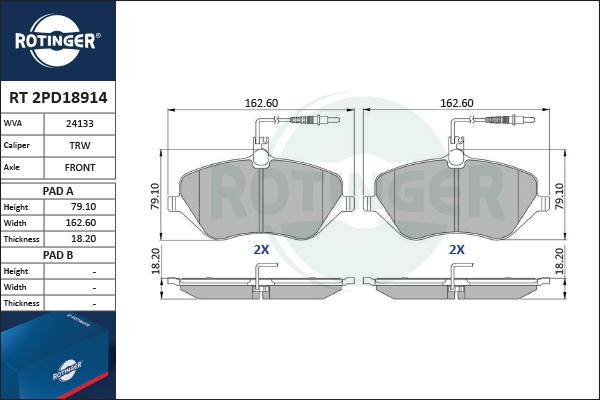 Rotinger RT 2PD18914 - Kit pastiglie freno, Freno a disco autozon.pro