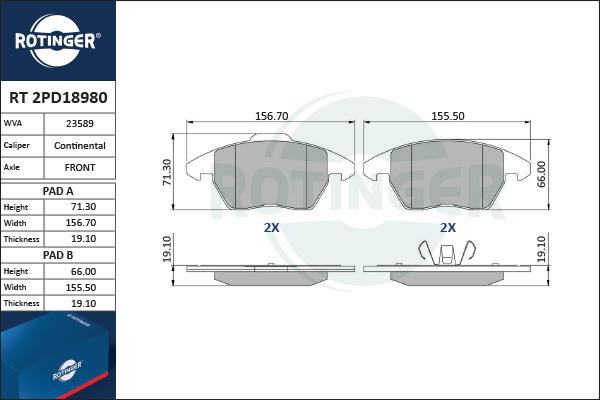 Rotinger RT 2PD18980 - Kit pastiglie freno, Freno a disco autozon.pro